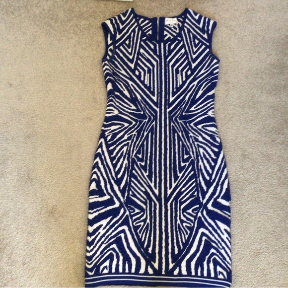 “MILLY” COBALT BLUE AND WHITE JACQUARD DRESS- SIZE MED - Picture 9 of 12